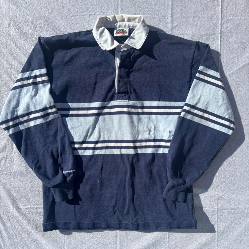 Navy Barbarian Rugby Striped Polo - L